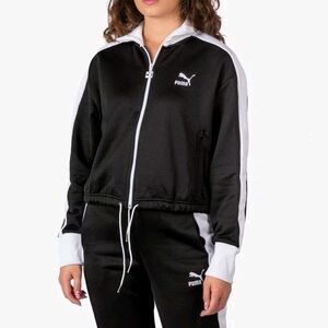 PUMA Iconic T7 Crop Jacket Womens Size Small Black White Retro Sportswear Soccer